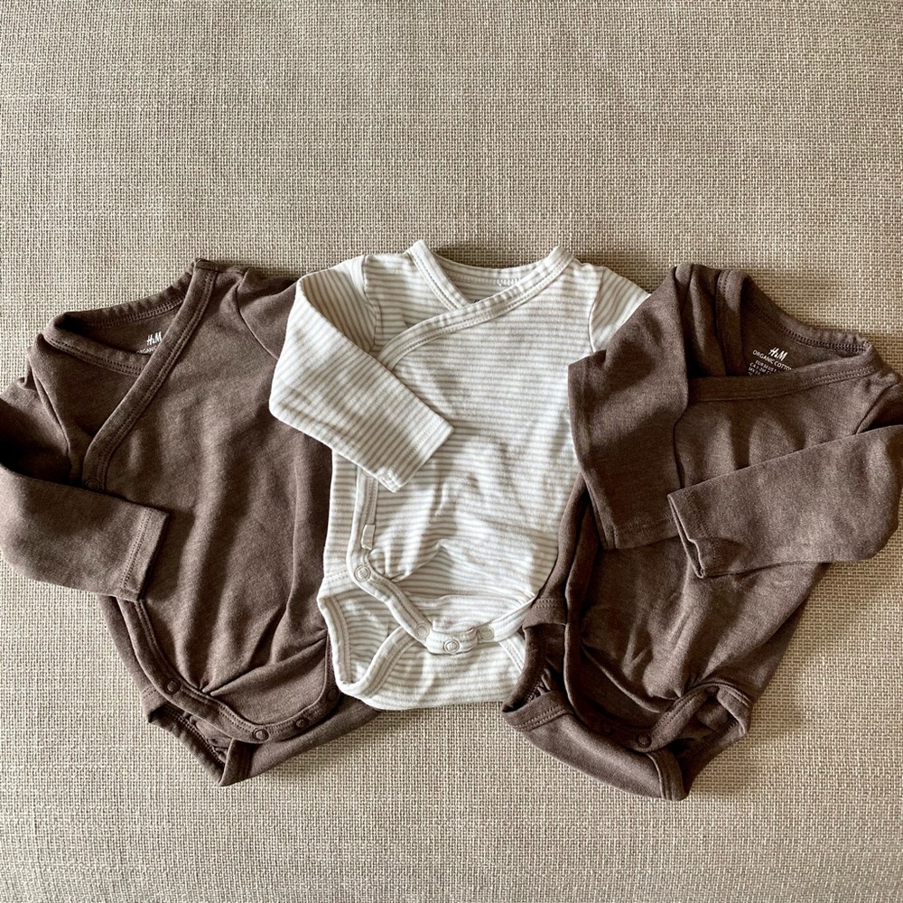 H&M Brown and Cream Baby Komono  Bodysuits (3-Pack)